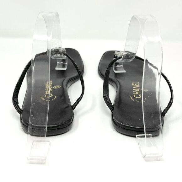 Chanel CC Charm Thong Sandals Black Leather Flats Y2K EU 36.5 / US 6.5 - Picture 5 of 9